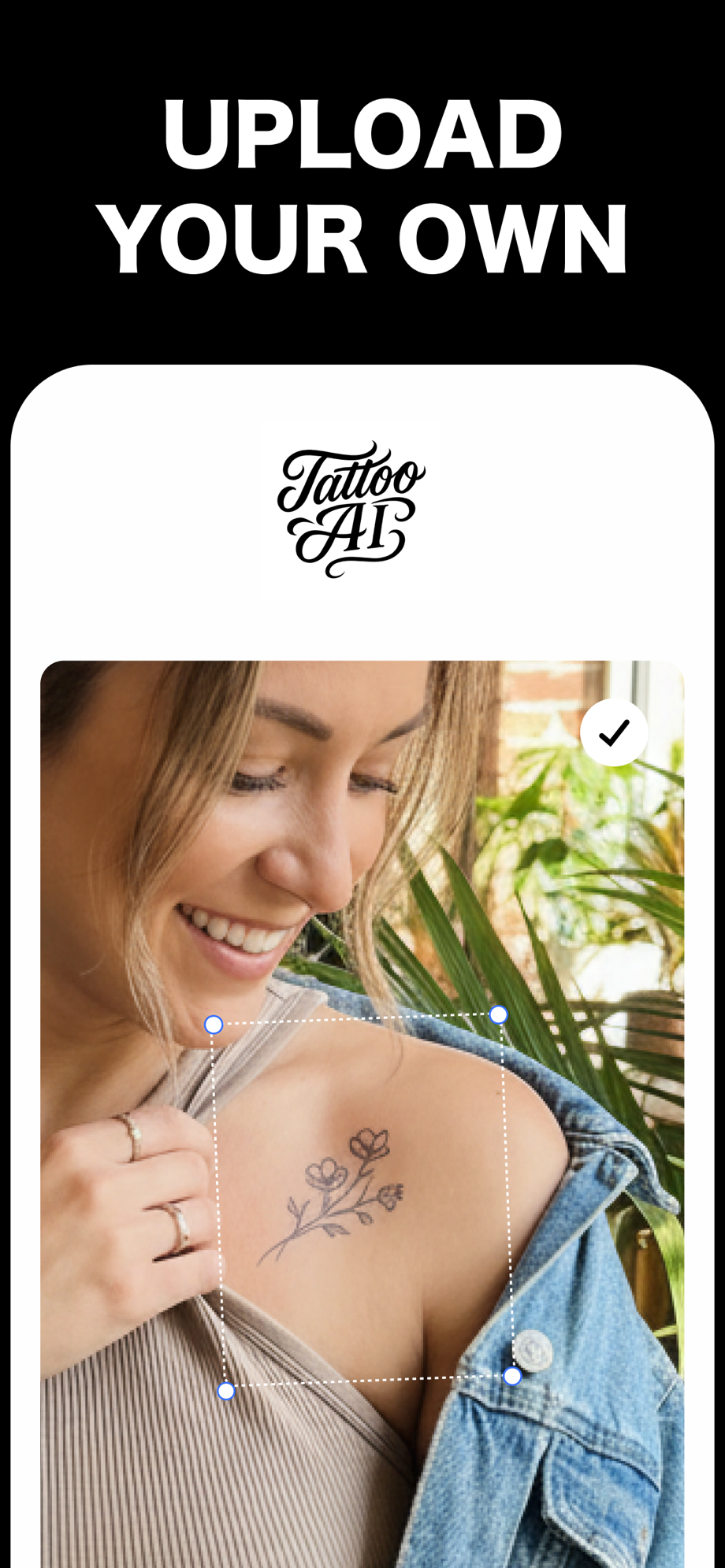 Upload your own photo — fine line floral tattoo previewed on a collarbone